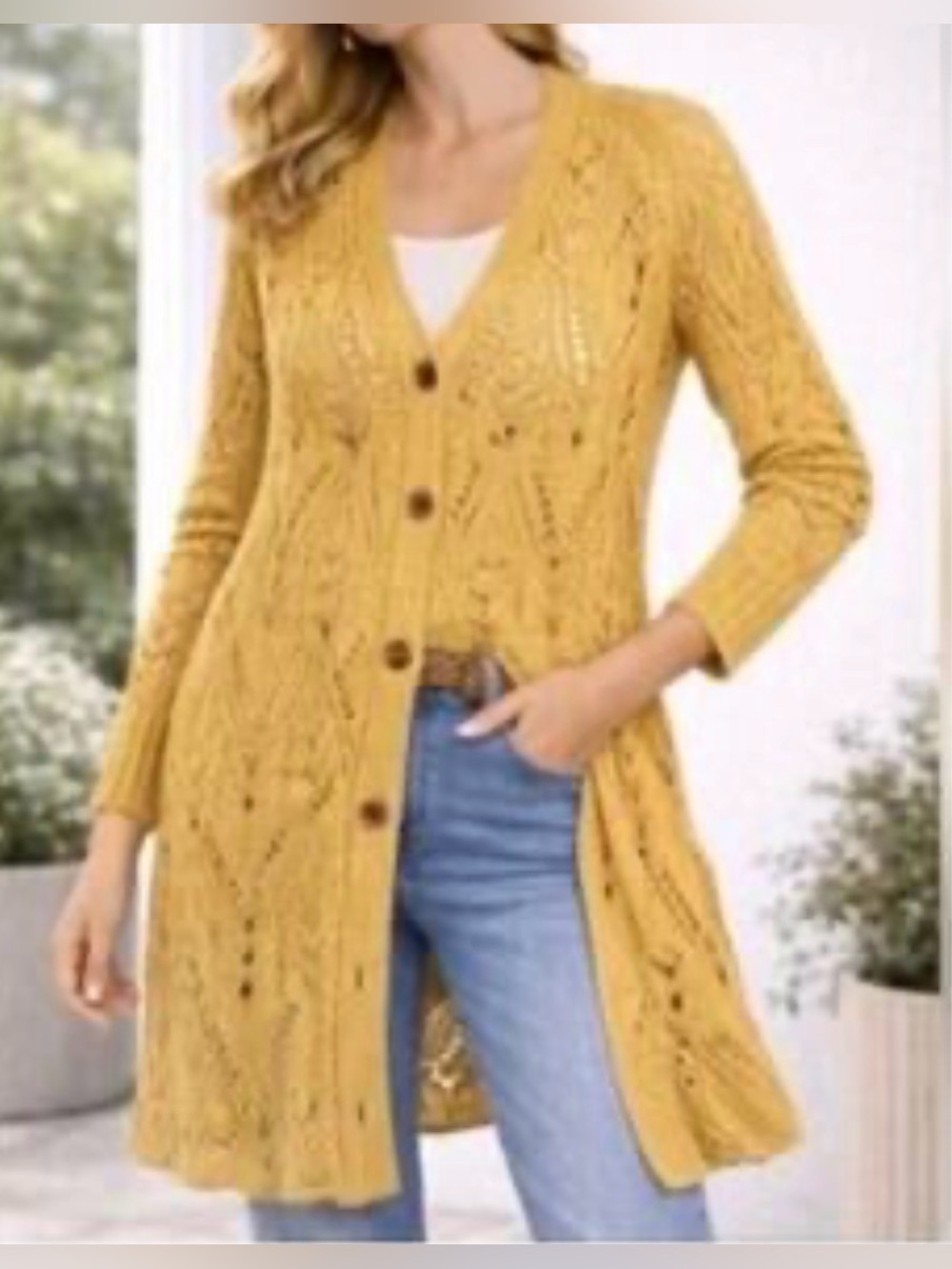 Sundance long cardigan, duster knit sweater women’s 2XL gold tan yellow cotton